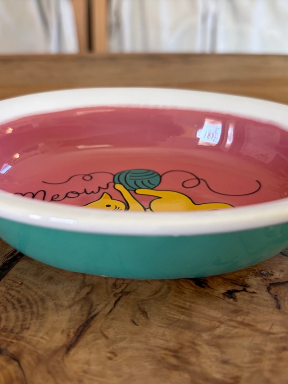 🐱 Whisker City Pink “Meow” Cat Dish | Colorful Ceramic Pet Bowl | Y2K 🩵🩷